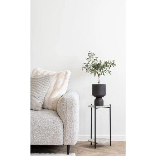 Narożnik Salvador lewy boucle beżowy skandynawski do salonu na czarnych nóżkach