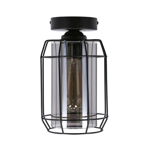 Nowoczesna lampa sufitowa Jonera czarna z dymionym szkłem do salonu i sypialni