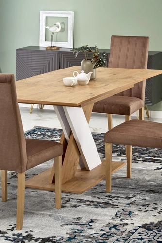 Stół rozkładany do jadalni Terol nowoczesny dąb lancelot biały blat 130–175x85 cm Intesi
