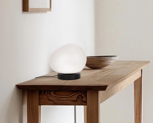 Nowoczesna lampka nocna STONES czarna z białym kloszem do sypialni i salonu 20 cm