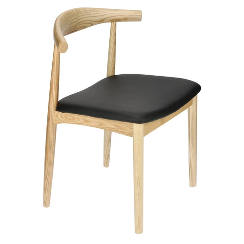 Krzesło drewniane Codo inspirowane Elbow Chair do jadalni naturalne z ekoskóry D2.DESIGN