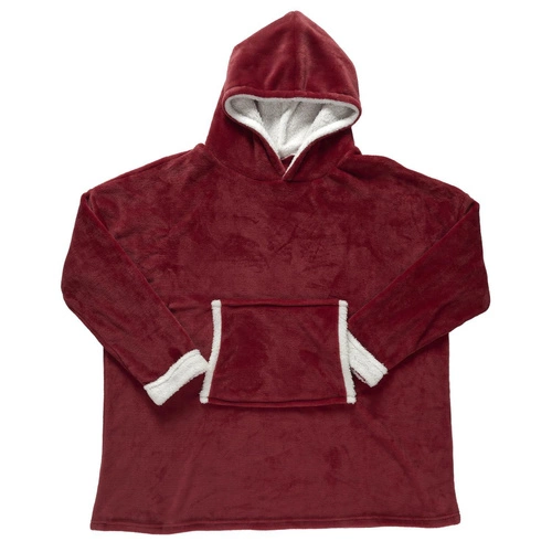 Intesi Snuddie bluzo koc z kapturem bordowy ciepły na kanapę do salonu