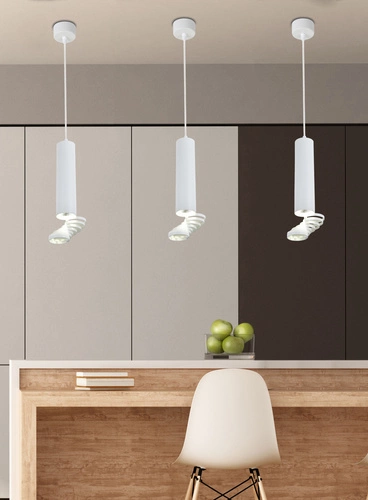 Nowoczesna lampa wisząca Tuba biała metalowa regulowana do kuchni i jadalni