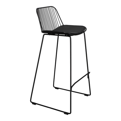 Hoker Dill High czarny z oparciem, metalowy, tapicerowany, do kuchni i wyspy, 75 cm Intesi