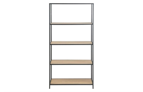 Regał loftowy na książki Seaford IX Actona czarny z dębowymi półkami do salonu 77 cm