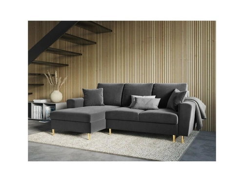 Narożnik z funkcją spania Moghan Light Grey Velvet Lewostronna kolor nóg złoty