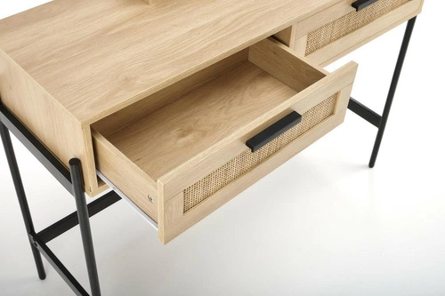 Toaletka kosmetyczna boho Makar z lustrem i szufladami do sypialni, naturalna i czarna