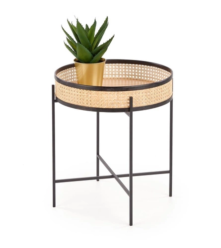 Stolik kawowy Balta okrągły rattanowy boho skandynawski 50 cm do salonu czarny Intesi