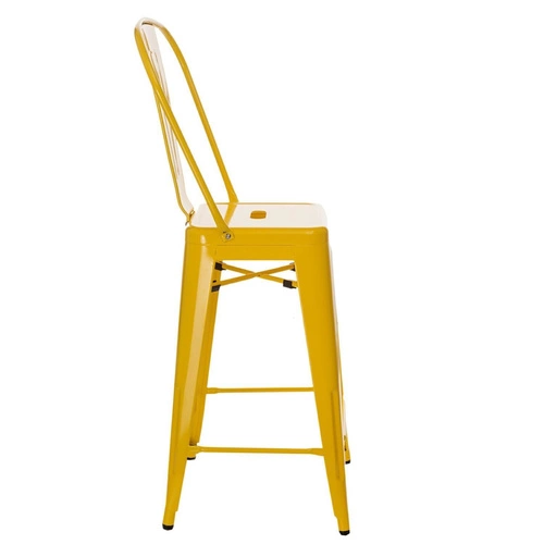 Hoker Paris Back 66 cm żółty metalowy z oparciem do wyspy kuchennej industrialny inspirowany Tolix