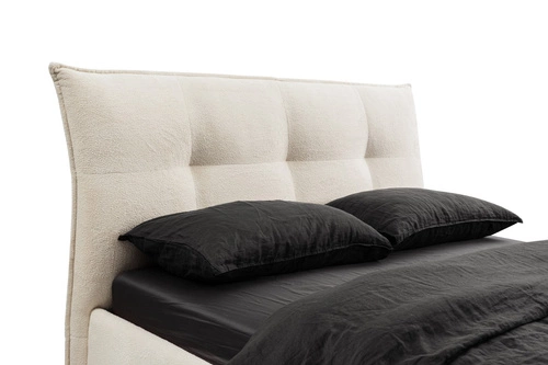 Łóżko tapicerowane Biscuit 140x200 beżowe z pojemnikiem do sypialni skandynawskie