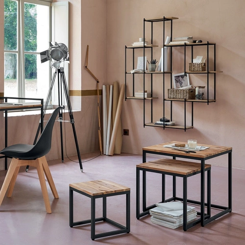 Zestaw 3 kwadratowych stolików kawowych Edena drewniano-metalowych loft do salonu Atmosphera