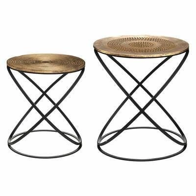 Zestaw 2 okrągłych stolików kawowych Etnik loft złoty czarny do salonu Atmosphera