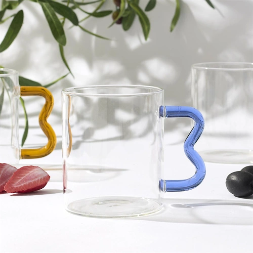 Kubek szklany Zig Zag niebieski Intesi 350 ml do kawy i herbaty