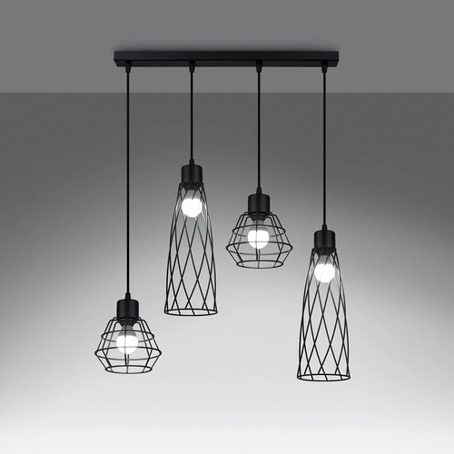 Industrialna lampa wisząca SUBA 4L czarna do salonu i jadalni metalowa 120 cm