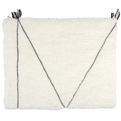 Intesi Sherpa gruby koc na kanapę biały z czarnym wzorem ciepły pled 130x160