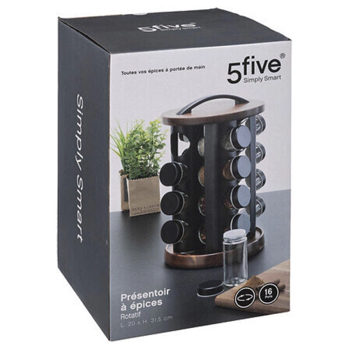 Stojak na przyprawy obrotowy 16 słoiczków, drewno akacjowe