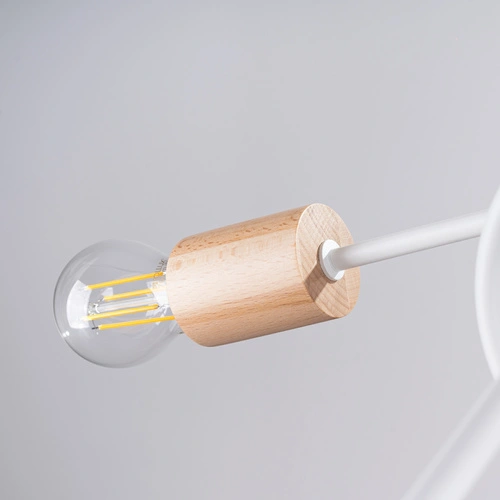 Żyrandol sufitowy EMBER 5 biały minimalistyczny z drewnem do salonu i jadalni 61 cm
