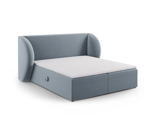 Łóżko tapicerowane welurowe Miley niebieskie 140x200 z pojemnikiem do sypialni