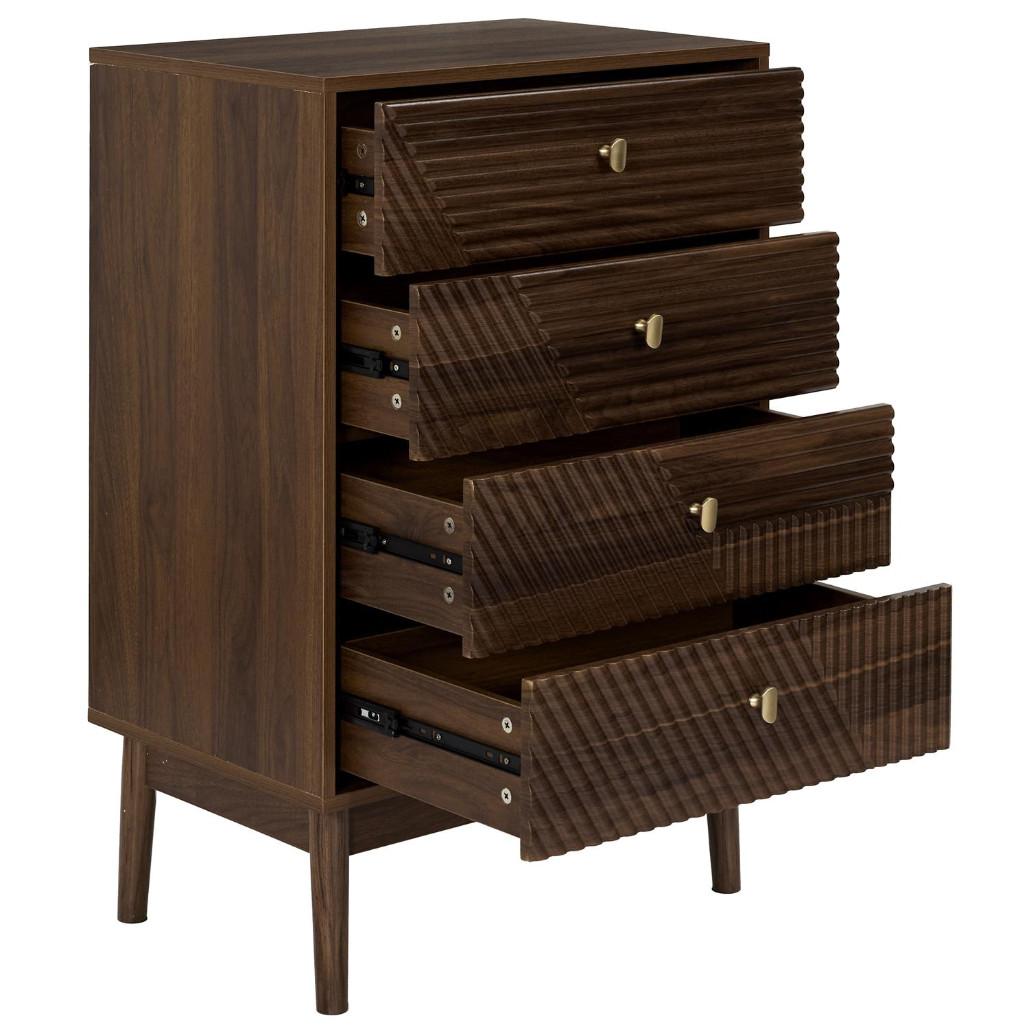 Komoda Tiffany z szufladami ryflowana orzech 60 cm klasyczna na nóżkach do salonu Intesi