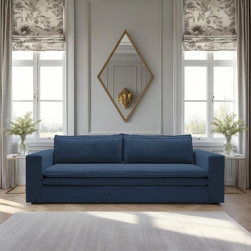 Sofa rozkładana z funkcją spania Ulnes 3-osobowa sztruksowa granatowa do salonu z pojemnikiem