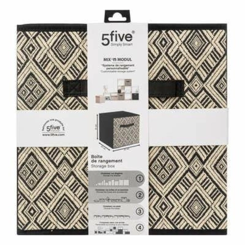 Pudełko do regału 31x31 Etniczne 5five simply smart z uchwytem, nowoczesne, beżowo-czarne