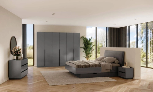 Szafa Otto 2-drzwiowa antracytowa nowoczesna z półkami i drążkiem do sypialni 90 cm