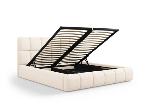 Łóżko tapicerowane Bellis 200x200 beżowe z pojemnikiem nowoczesne do sypialni