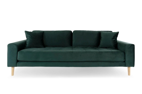 Sofa Lido 3 osobowa skandynawska butelkowa zieleń aksamitna z podłokietnikami do salonu Intesi