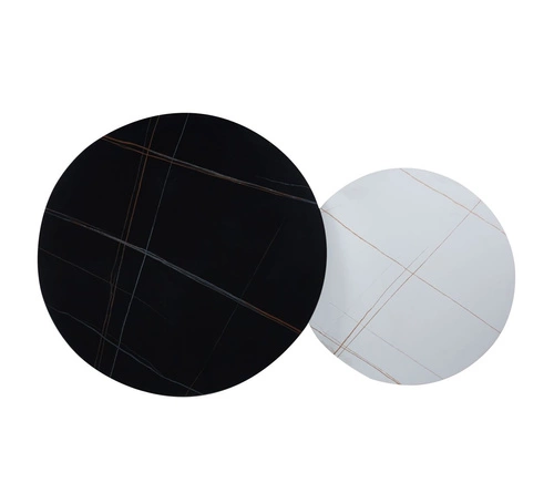 Zestaw 2 okrągłych stolików kawowych Tifa marmurowych do salonu nowoczesny loft 80 i 60 cm