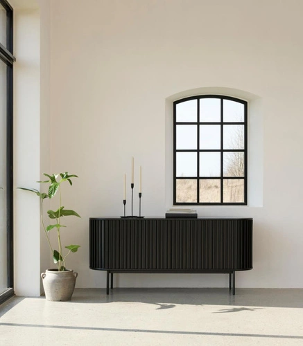 Komoda Siena czarna ryflowana 160 cm nowoczesna komoda do salonu