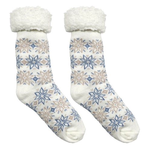 Intesi skarpetki świąteczne beżowe z motywem śnieżynki, miękkie, przyjemne w dotyku