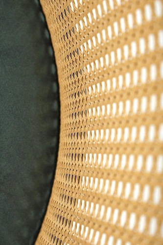 Krzesło tapicerowane welur Seraphine zielone do jadalni i salonu nowoczesne z oparciem rattan