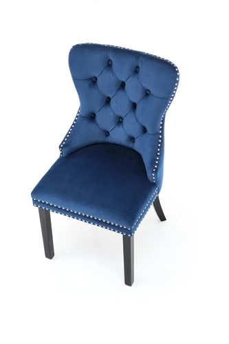 Krzesło do jadalni Charlotte Intesi tapicerowane welur granatowe z drewnianymi nogami glamour
