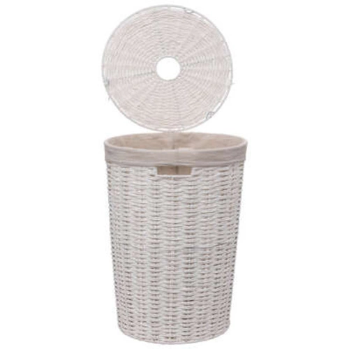 Okrągły kosz na pranie do łazienki Vannerie 40L biały prowansalski z pokrowcem 5five