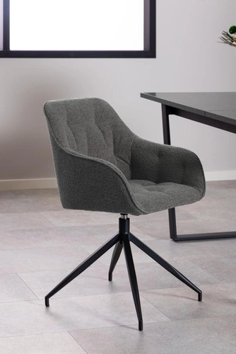 Krzesło tapicerowane obrotowe Brooke do jadalni i salonu antracytowe nowoczesne z podłokietnikami