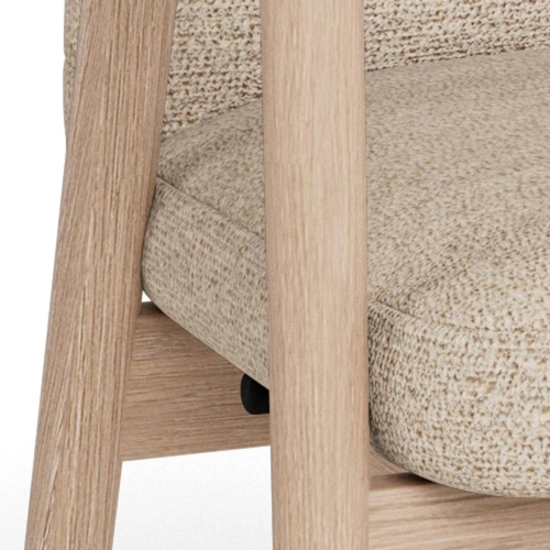 Krzesło Calvin Arm beżowe bouclé dębowe skandynawskie do jadalni