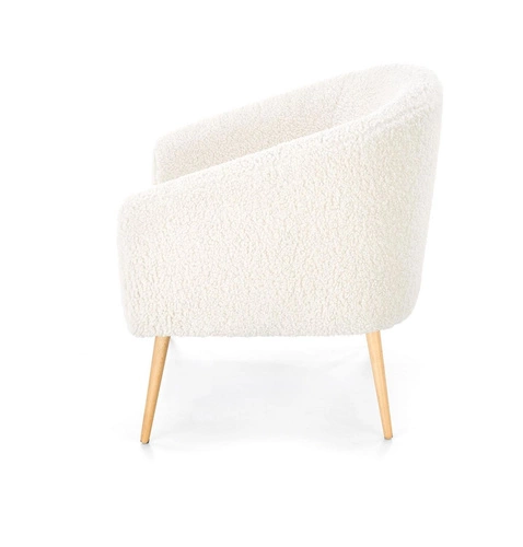 Fotel wypoczynkowy Eder kremowy do salonu tapicerowany boucle na drewnianych nogach Intesi