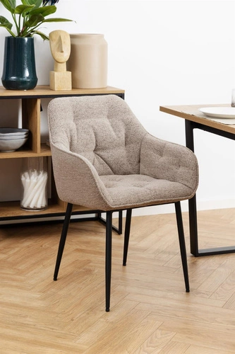 Krzesło tapicerowane Brooke beżowe do jadalni i salonu nowoczesne z podłokietnikami Actona