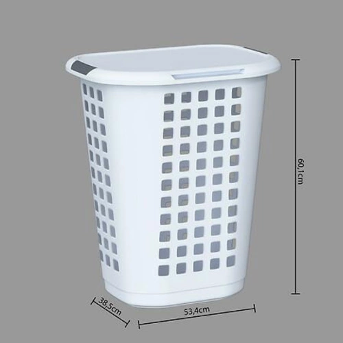 Biały kosz na pranie do łazienki Hugger 63 l z pokrywą i ażurowym designem 5five simply smart