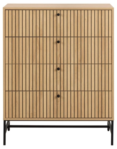 Komoda Albany 4 szuflady ryflowana dąb naturalny nowoczesna na nóżkach do salonu 80 cm