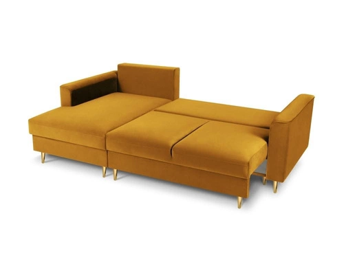 Narożnik z funkcją spania Cartadera Yellow Velvet Lewostronna kolor nóg złoty