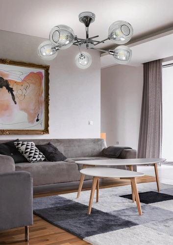 Lampa wisząca Ozzo szklana chromowana 5-punktowa do salonu nowoczesna regulowana