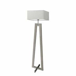 Lampa podłogowa JAWA nowoczesna drewniana z jasnoszarym abażurem do salonu Lysne 138 cm
