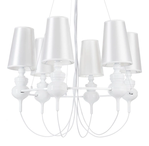Lampa wisząca QUEEN-6 biała glamour do salonu i jadalni regulowana 82 cm Step into Design