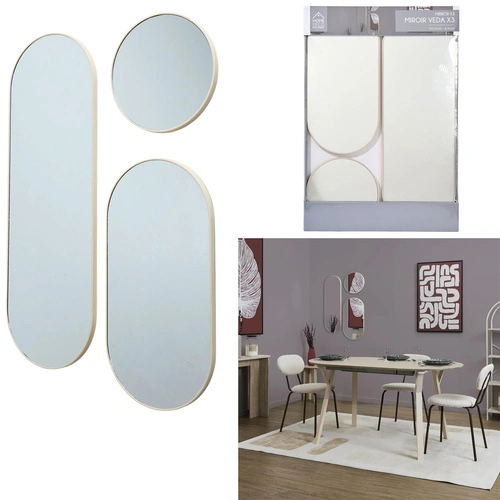 Zestaw 3 luster Veda do przedpokoju w beżowej ramie art deco