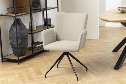 Krzesło do jadalni Laura Actona tapicerowane beżowe obrotowe z podłokietnikami nowoczesne