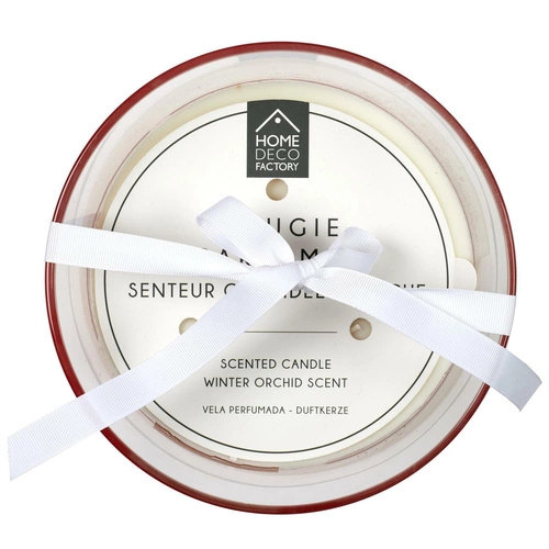 Świeca zapachowa orchidea w szklanym beżowym wazonie dekoracyjna Intesi 23 cm