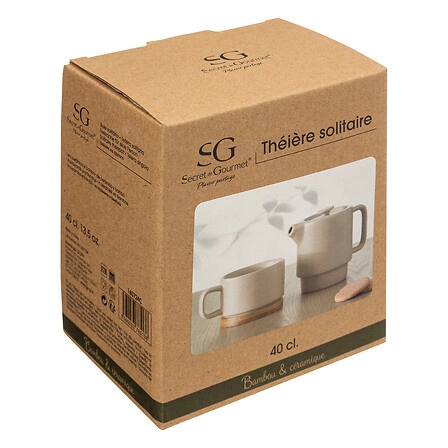 Imbryk ceramiczny Nature 5five simply smart beżowy do parzenia herbaty z bambusową podstawką 400 ml