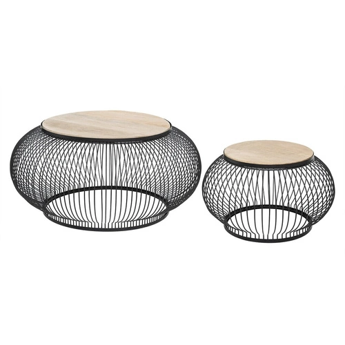 Zestaw 2 okrągłych stolików kawowych Esther do salonu loft drewniany mango czarny Atmosphera