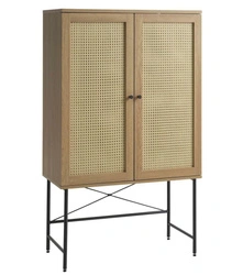 Komoda wysoka Pensacola rattan dąb nowoczesna do salonu na nóżkach